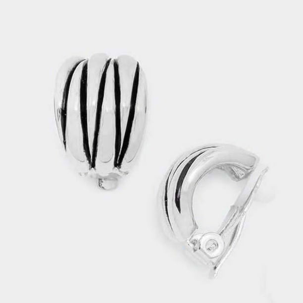 Silver Tone Dome Beaded Design Clip On Earrings Lead Nickel Free Silver Tone Dome Beaded Design Clip On Earrings Lead Nickel Free